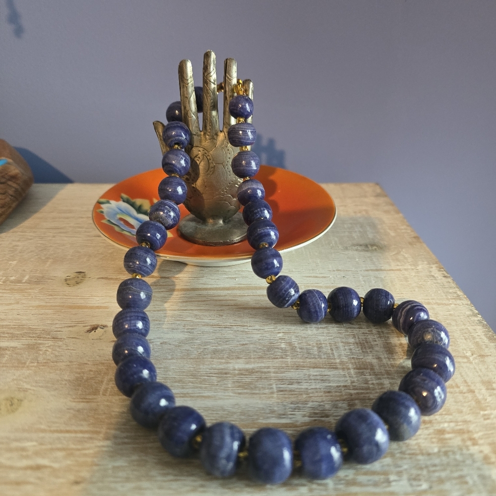 Blue ceramic bead necklace